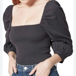 63. JOIE Bension Smocked Cotton Top - Caviar